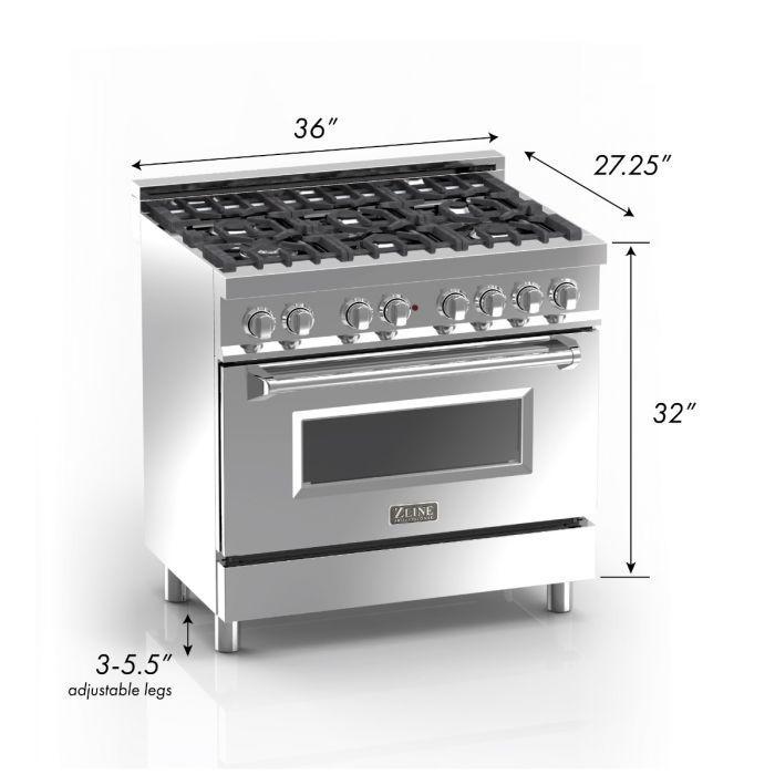 ZLINE 36 in. Professional Gas Burner/Electric Oven in DuraSnow® Stainless with Blue Gloss Door, RAS-BG-36