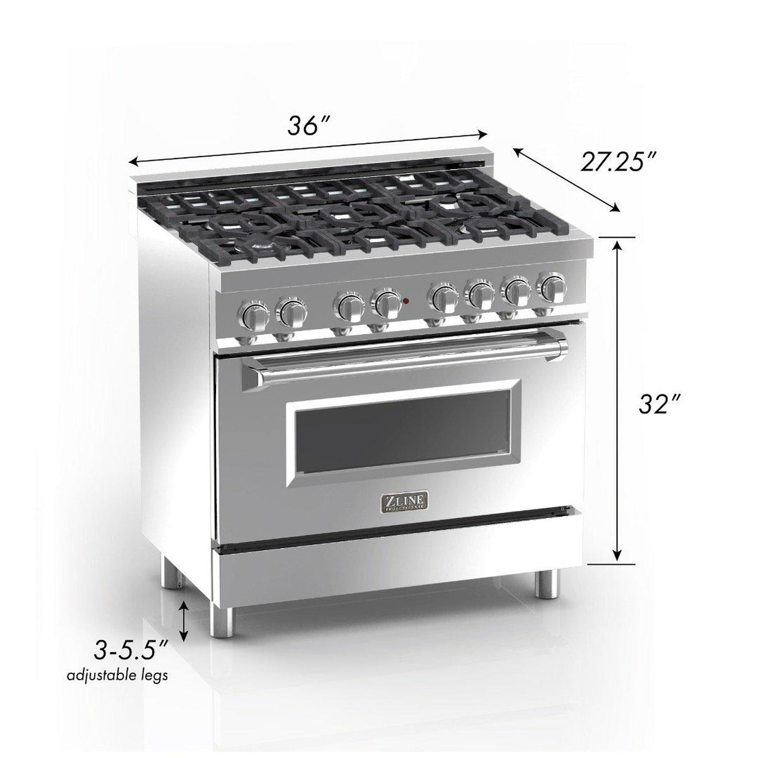 ZLINE 36 in. Professional Gas Burner/Electric Oven in DuraSnow® Stainless with Blue Matte Door, RAS-BM-36