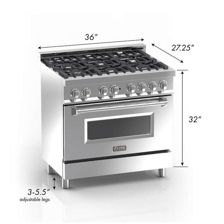 ZLINE 36 in. Professional Gas Burner/Electric Oven in DuraSnow® Stainless with Red Matte Door, RAS-RM-36