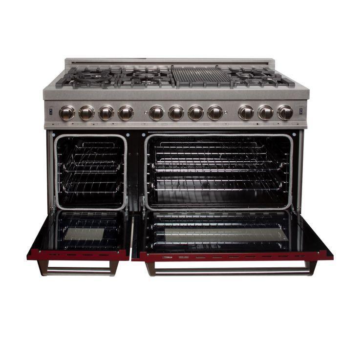 ZLINE 48 in. Professional Gas Burner/Electric Oven DuraSnow® Stainless 6.0 cu.ft. 7 Range with Red Gloss Door, RAS-RG-48