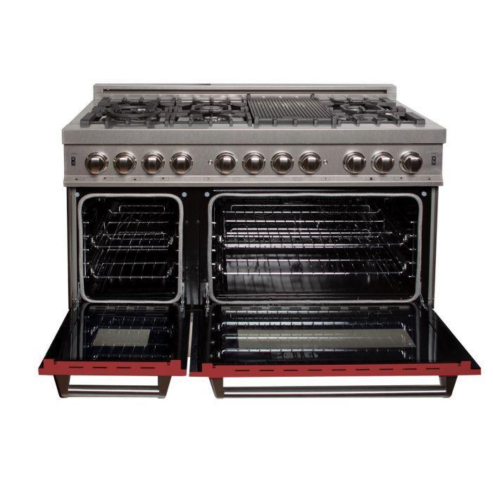 ZLINE 48 in. Professional Gas Burner/Electric Oven DuraSnow® Stainless 6.0 cu.ft. 7 Range with Red Matte Door, RAS-RM-48