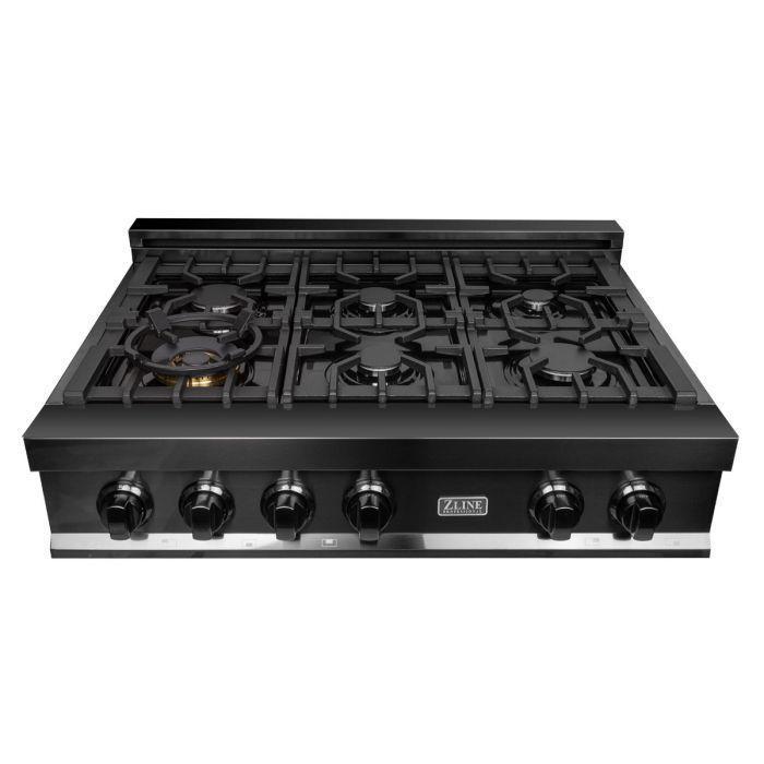 ZLINE Kitchen Appliance Package with 36 in. Black Stainless Steel Rangetop and 30 in. Single Wall Oven, 2KP-RTBAWS36