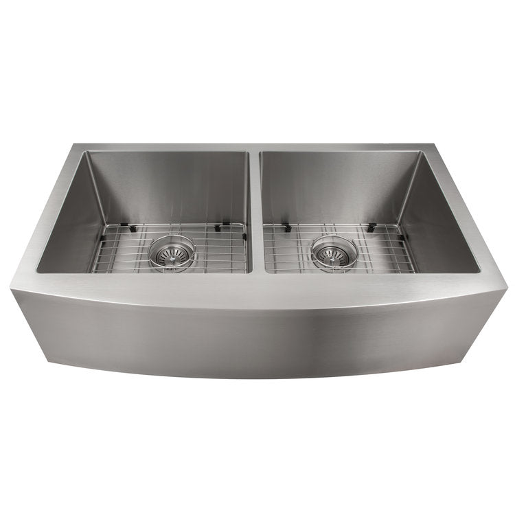 ZLINE 36 in. Niseko Farmhouse Apron Mount Double Bowl Stainless Steel Kitchen Sink with Bottom Grid, SA50D-36