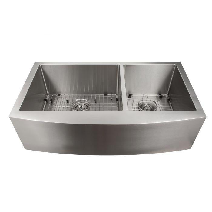 ZLINE 36 in. Courchevel Farmhouse Apron Mount Double Bowl Stainless Steel Kitchen Sink with Bottom Grid, SA60D-36