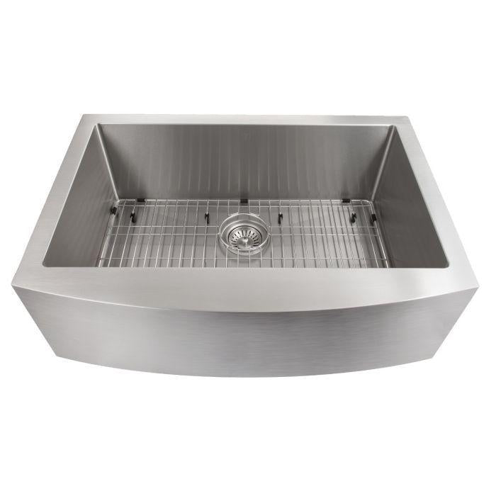 ZLINE 30 in. Zermatt Farmhouse Apron Mount Single Bowl Stainless Steel Kitchen Sink with Bottom Grid, SAS-30