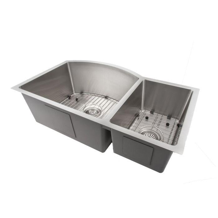 ZLINE 33 in. Cortina Undermount Double Bowl Stainless Steel Kitchen Sink with Bottom Grid, SC70D-33