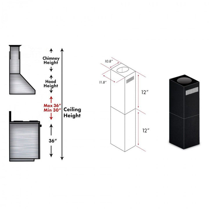 ZLINE 2-12 In. Short Chimney Pieces For 7 Ft. To 8 Ft. Ceilings In Black Stainless (SK-BSGL2iN)