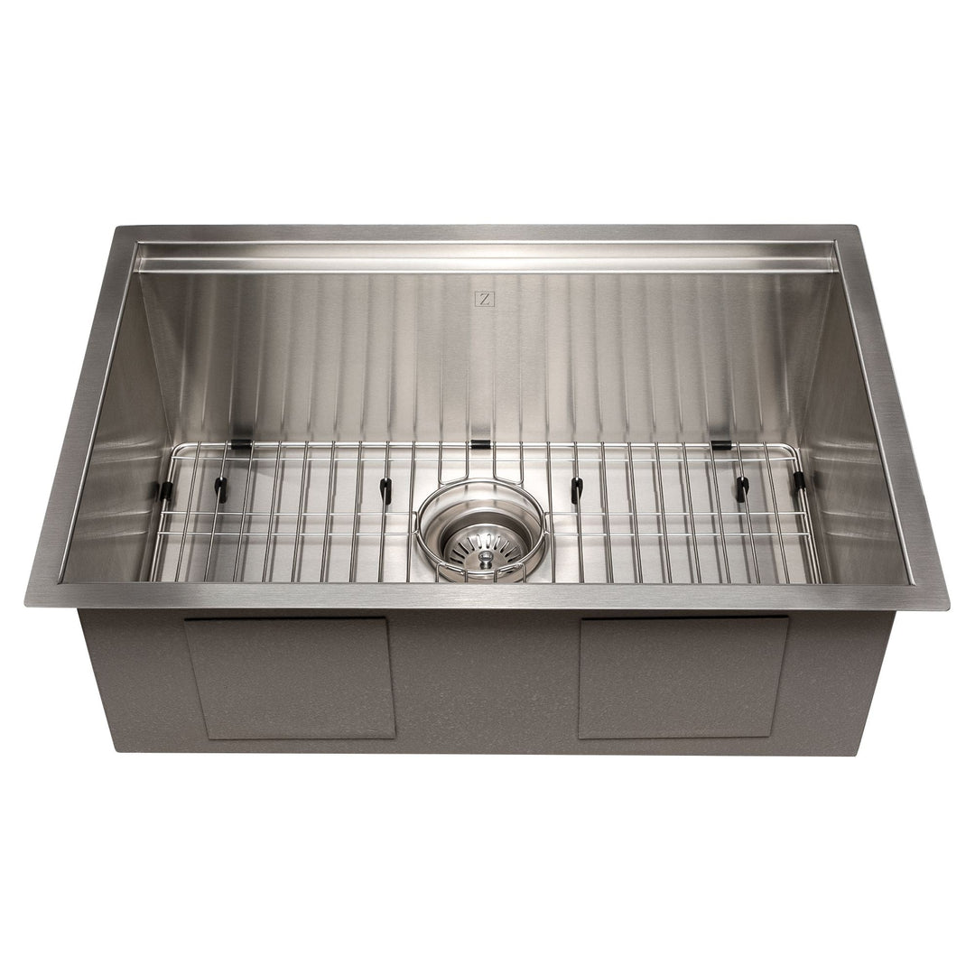 ZLINE 27 in. Garmisch Undermount Single Bowl Stainless Steel Kitchen Sink with Bottom Grid and Accessories, SLS-27