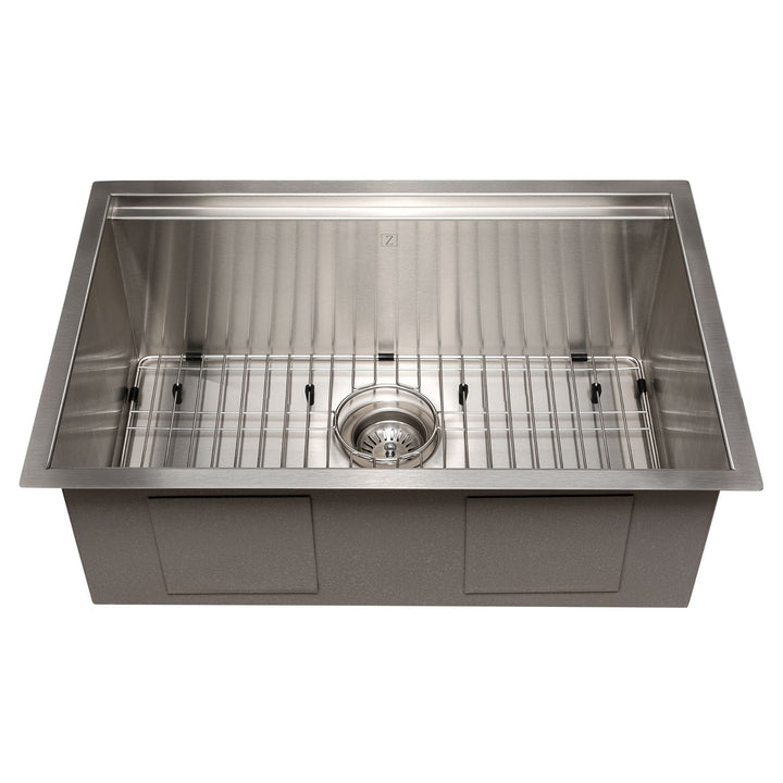 ZLINE 27 in. Garmisch Undermount Single Bowl Stainless Steel Kitchen Sink with Bottom Grid and Accessories, SLS-27