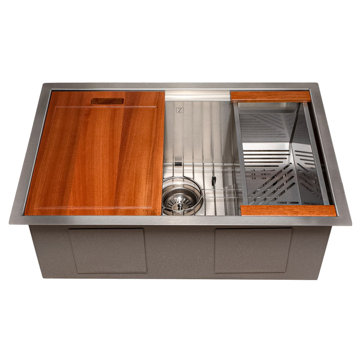 ZLINE 27 in. Garmisch Undermount Single Bowl Stainless Steel Kitchen Sink with Bottom Grid and Accessories, SLS-27