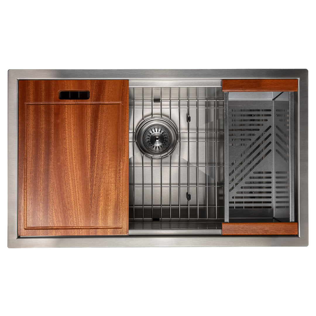 ZLINE 30 in. Garmisch Undermount Single Bowl Stainless Steel Kitchen Sink with Bottom Grid and Accessories, SLS-30