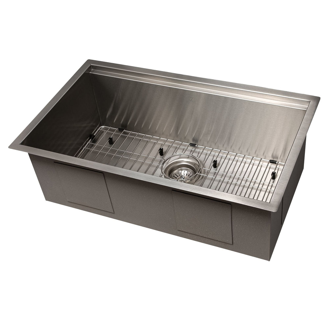 ZLINE 30 in. Garmisch Undermount Single Bowl Stainless Steel Kitchen Sink with Bottom Grid and Accessories, SLS-30