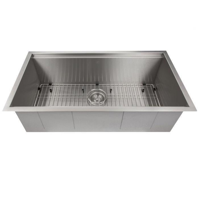 ZLINE 33 in. Garmisch Undermount Single Bowl Stainless Steel Kitchen Sink with Bottom Grid and Accessories, SLS-33