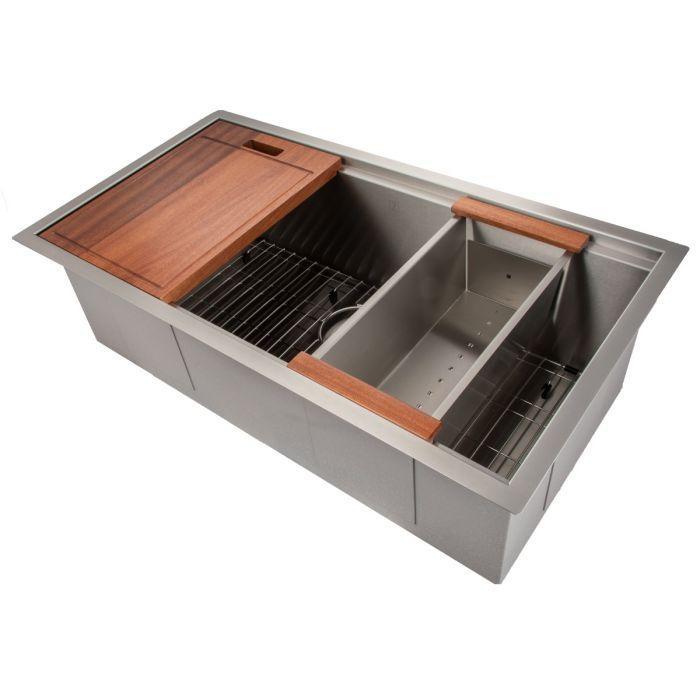 ZLINE 33 in. Garmisch Undermount Single Bowl Stainless Steel Kitchen Sink with Bottom Grid and Accessories, SLS-33