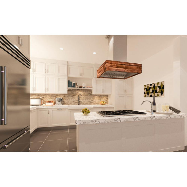 Remote Blower Designer Series Wooden Island Mount Range Hood in Butcher Block (681iW-RD-48)  ZLINE 48 in.