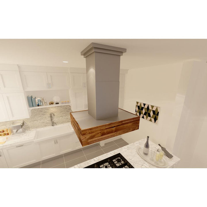Remote Blower Designer Series Wooden Island Mount Range Hood in Butcher Block (681iW-RS-48-400)  ZLINE 48 in.