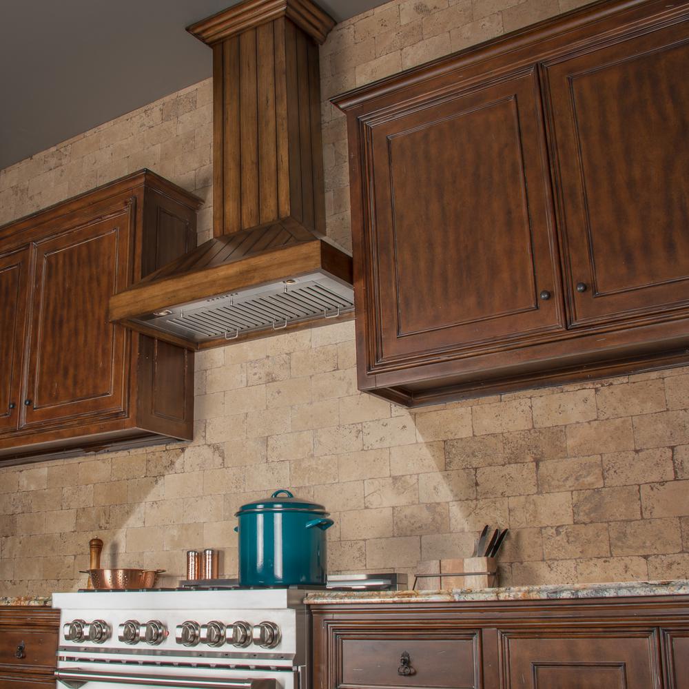 Wooden Wall Mount Range Hood in Rustic Light Finish - Includes Motor (KPLL-36)  ZLINE 36 in.