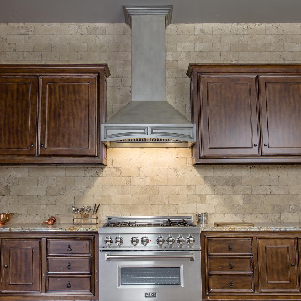 Wooden Wall Mount Range Hood in Distressed Gray - Includes Remote Motor ZLINE 36 in.