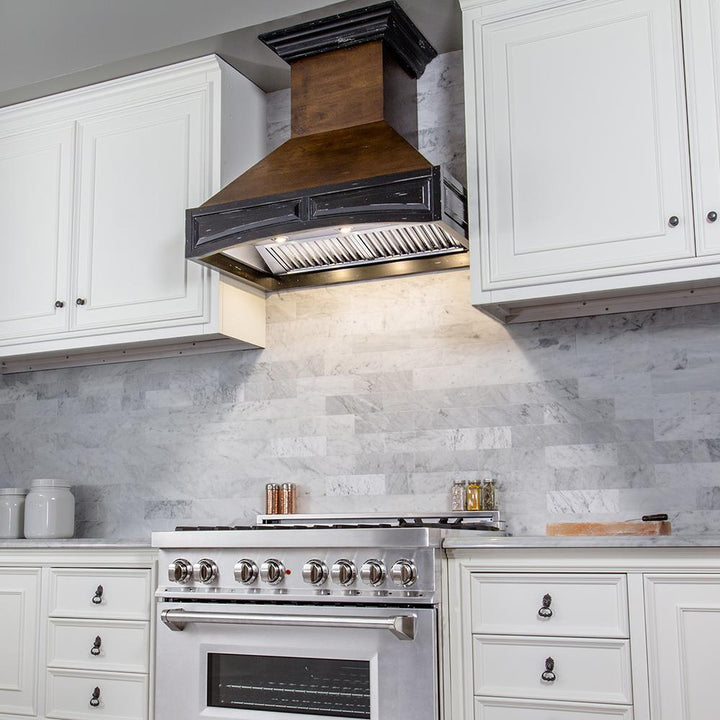 Wooden Wall Mount Range Hood in Antigua and Walnut - Includes Remote Motor  ZLINE 30 in.