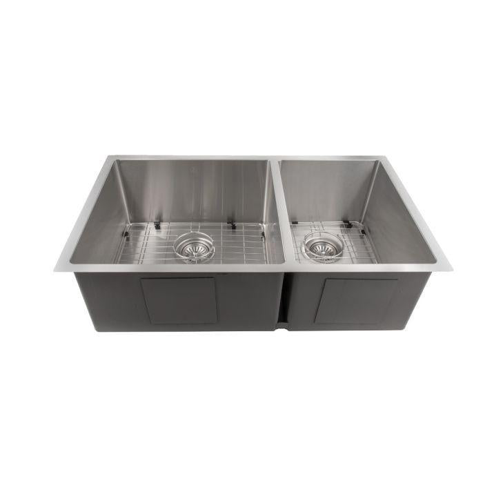 ZLINE 33 in. Chamonix Undermount Double Bowl Stainless Steel Kitchen Sink with Bottom Grid, SR60D-33