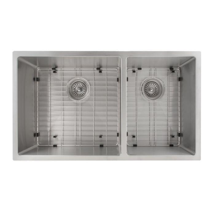 ZLINE 33 in. Chamonix Undermount Double Bowl Stainless Steel Kitchen Sink with Bottom Grid, SR60D-33