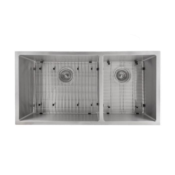 ZLINE 36 in. Chamonix Undermount Double Bowl Stainless Steel Kitchen Sink with Bottom Grid, SR60D-36