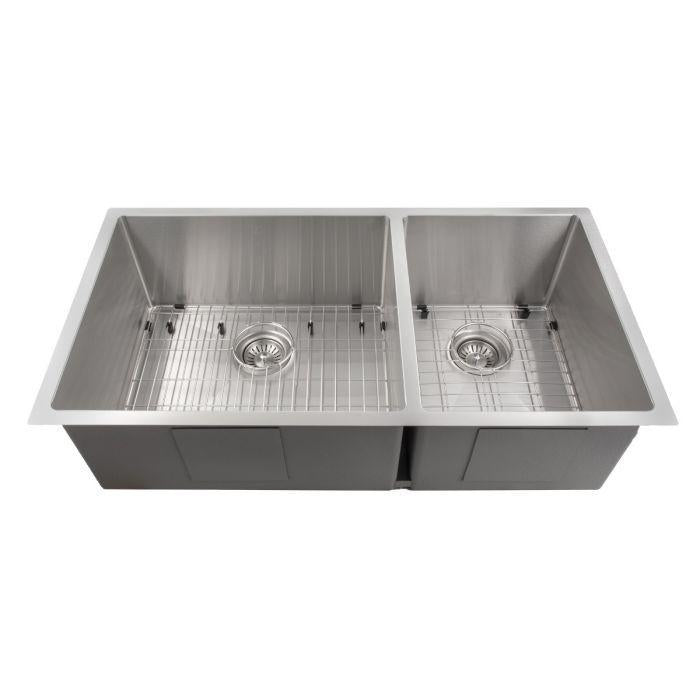 ZLINE 36 in. Chamonix Undermount Double Bowl Stainless Steel Kitchen Sink with Bottom Grid, SR60D-36