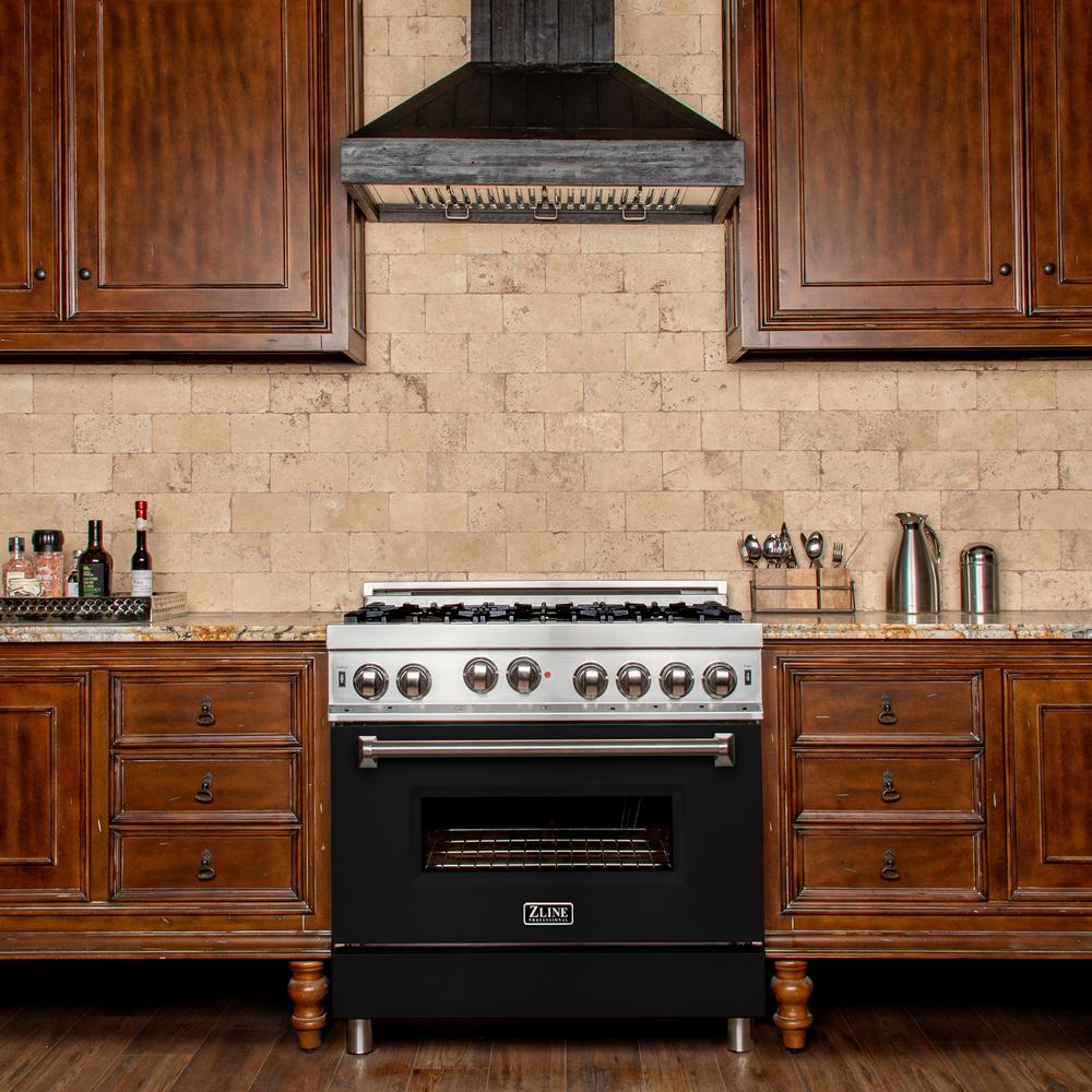 Professional Gas on Gas Range in Stainless Steel with Black Matte Door (RG-BLM-36)  ZLINE 36 in.