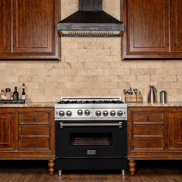 Professional Gas on Gas Range in Stainless Steel with Black Matte Door (RG-BLM-36)  ZLINE 36 in.