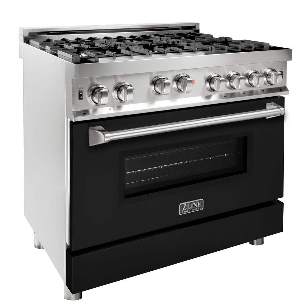 Professional Gas on Gas Range in Stainless Steel with Black Matte Door (RG-BLM-36)  ZLINE 36 in.