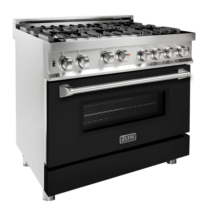 Professional Gas on Gas Range in Stainless Steel with Black Matte Door (RG-BLM-36)  ZLINE 36 in.