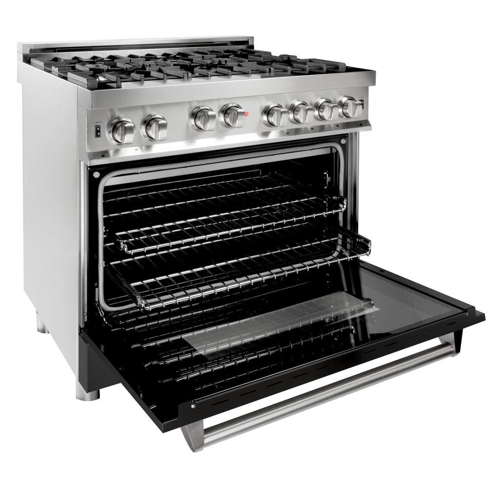 Professional Gas on Gas Range in Stainless Steel with Black Matte Door (RG-BLM-36)  ZLINE 36 in.
