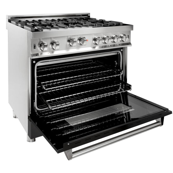 Professional Gas on Gas Range in Stainless Steel with Black Matte Door (RG-BLM-36)  ZLINE 36 in.