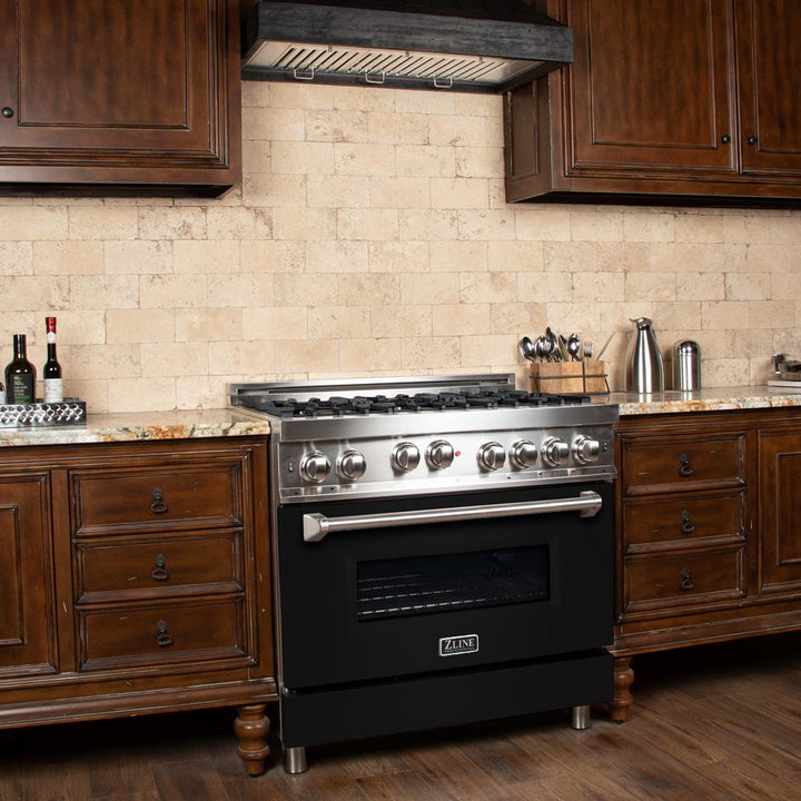 Professional Gas on Gas Range in Stainless Steel with Black Matte Door (RG-BLM-36)  ZLINE 36 in.
