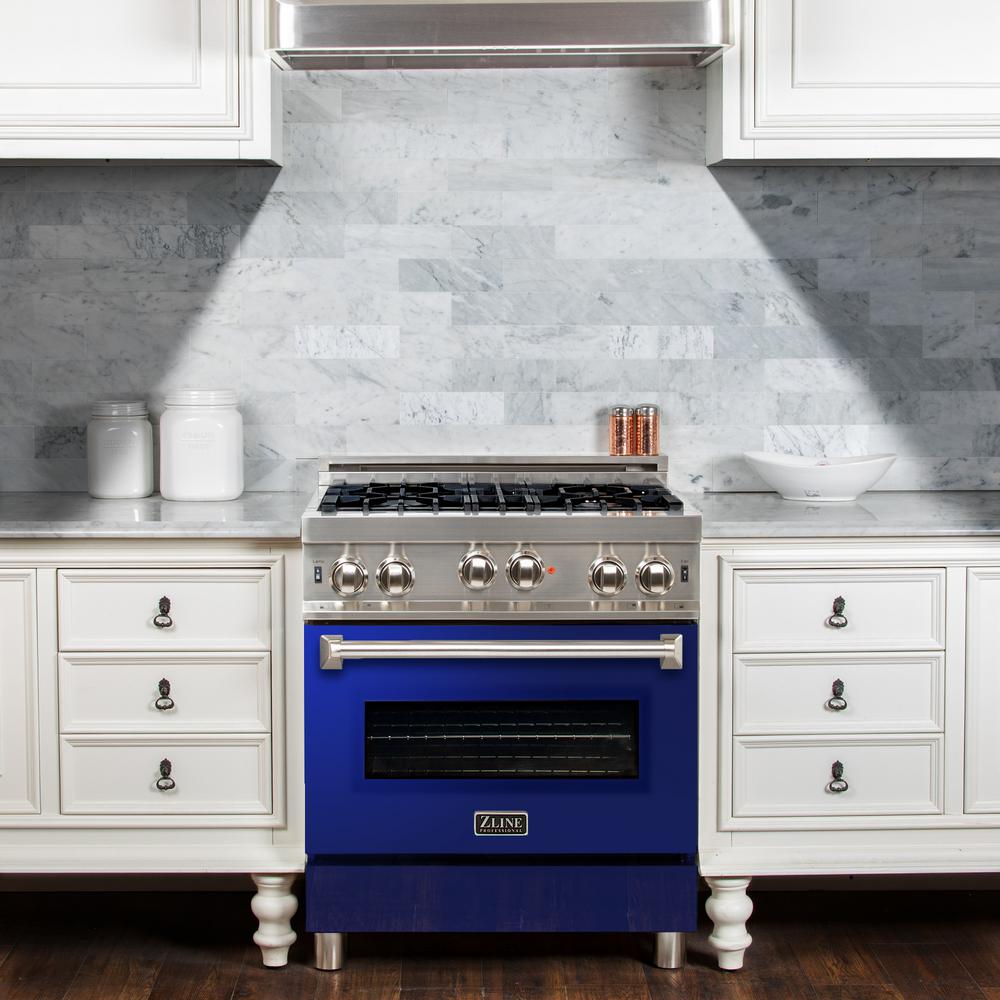 Professional Gas on Gas Range in Stainless Steel with Blue Gloss Door (RG-BG-30)  ZLINE 30 in.