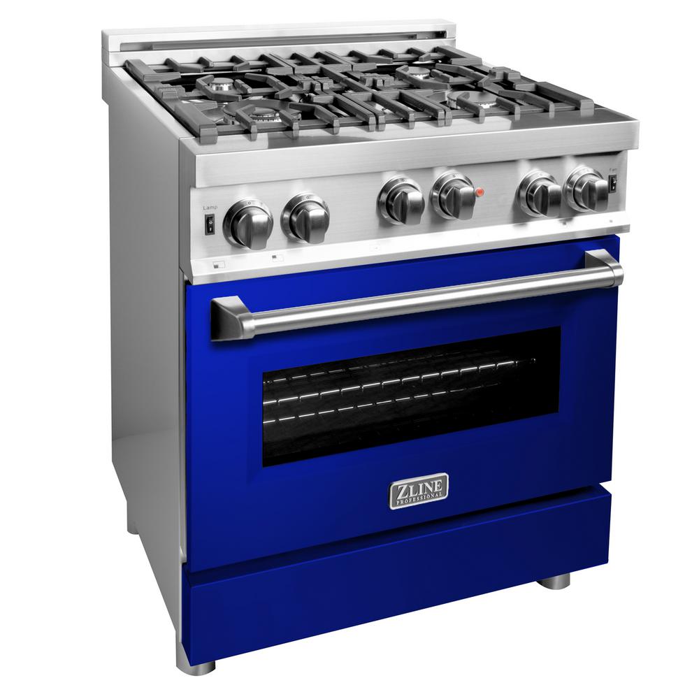Professional Gas on Gas Range in Stainless Steel with Blue Gloss Door (RG-BG-30)  ZLINE 30 in.
