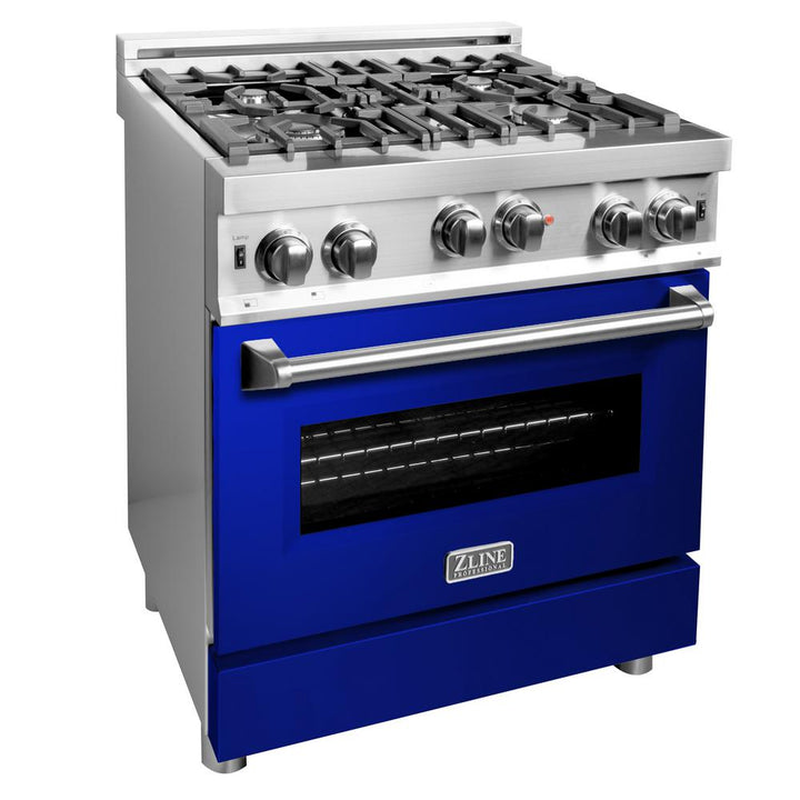 Professional Gas on Gas Range in Stainless Steel with Blue Gloss Door (RG-BG-30)  ZLINE 30 in.