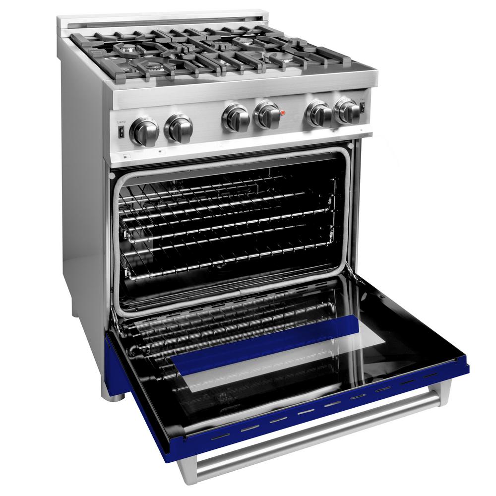 Professional Gas on Gas Range in Stainless Steel with Blue Gloss Door (RG-BG-30)  ZLINE 30 in.