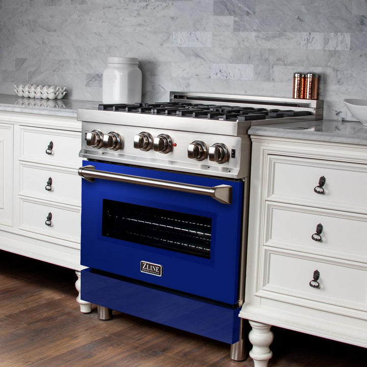 Professional Gas on Gas Range in Stainless Steel with Blue Gloss Door (RG-BG-30)  ZLINE 30 in.