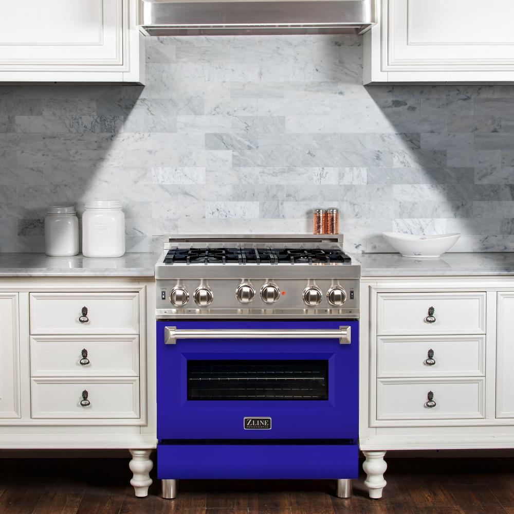 Professional Gas on Gas Range in Stainless Steel with Blue Matte Door (RG-BM-30)  ZLINE 30 in.