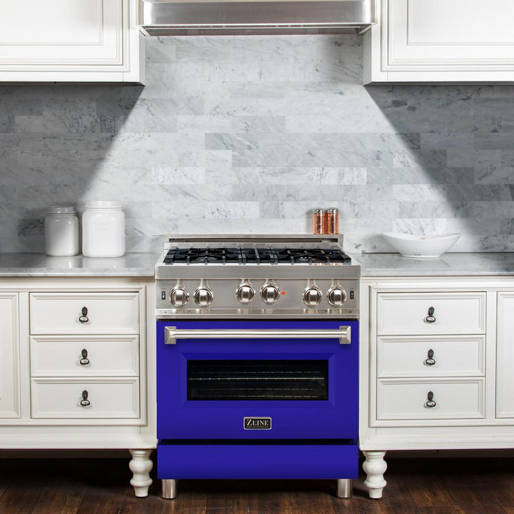 Professional Gas on Gas Range in Stainless Steel with Blue Matte Door (RG-BM-30)  ZLINE 30 in.