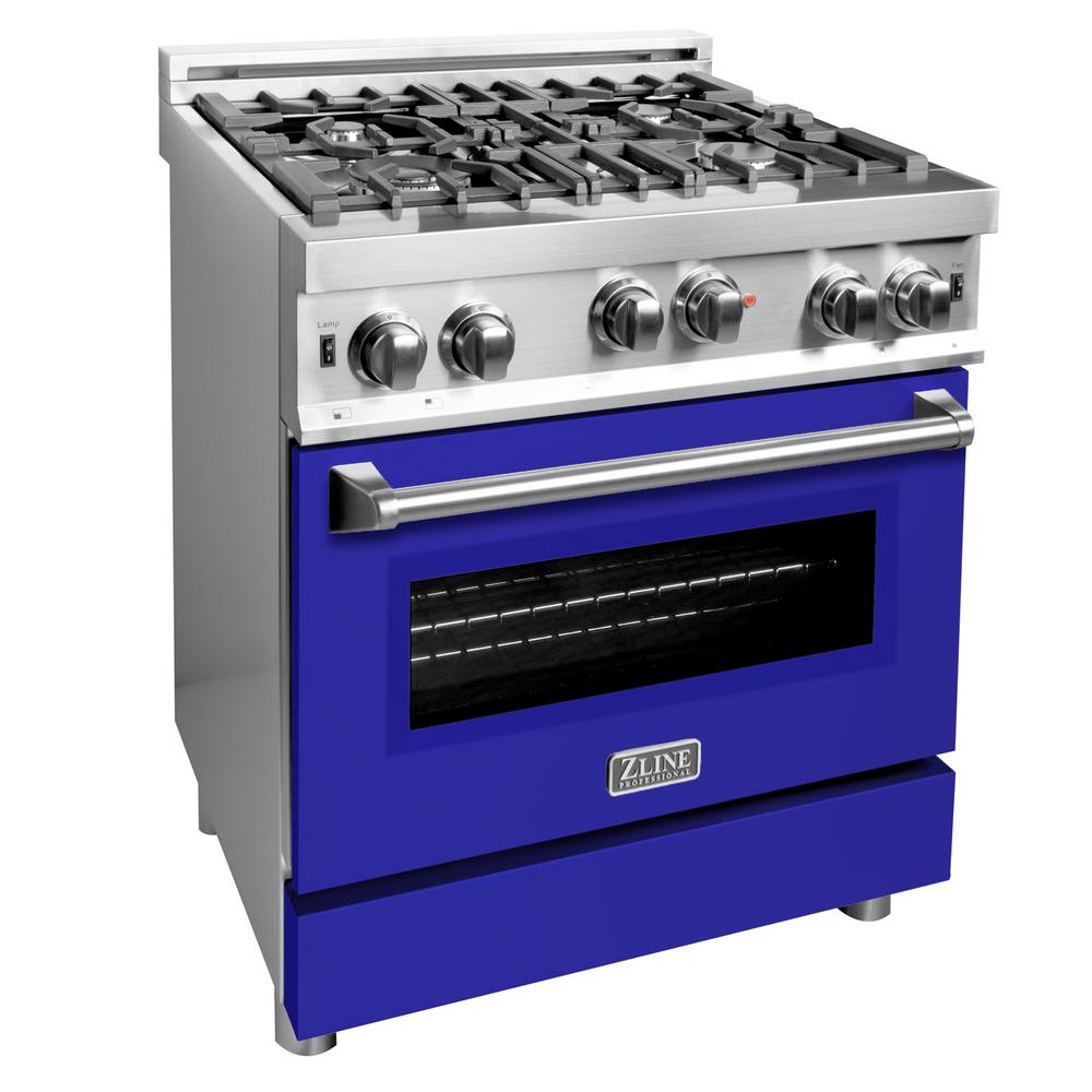 Professional Gas on Gas Range in Stainless Steel with Blue Matte Door (RG-BM-30)  ZLINE 30 in.