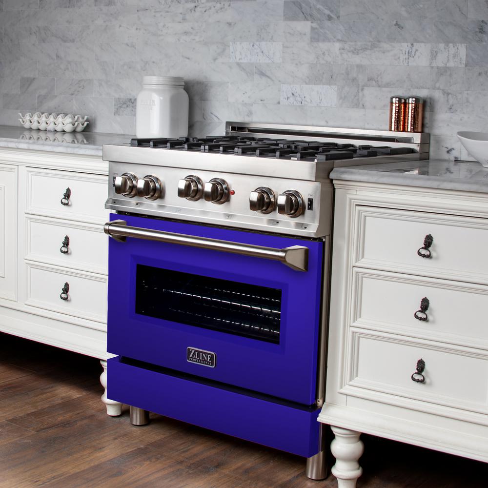 Professional Gas on Gas Range in Stainless Steel with Blue Matte Door (RG-BM-30)  ZLINE 30 in.