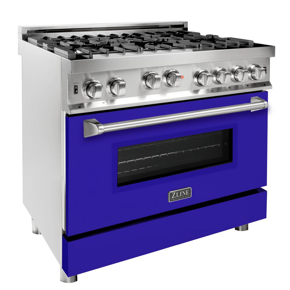 Professional Gas on Gas Range in Stainless Steel with Blue Matte Door (RG-BM-36)  ZLINE 36 in.