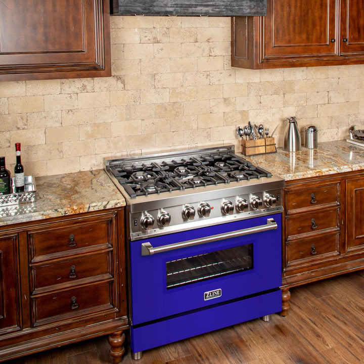 Professional Gas on Gas Range in Stainless Steel with Blue Matte Door (RG-BM-36)  ZLINE 36 in.