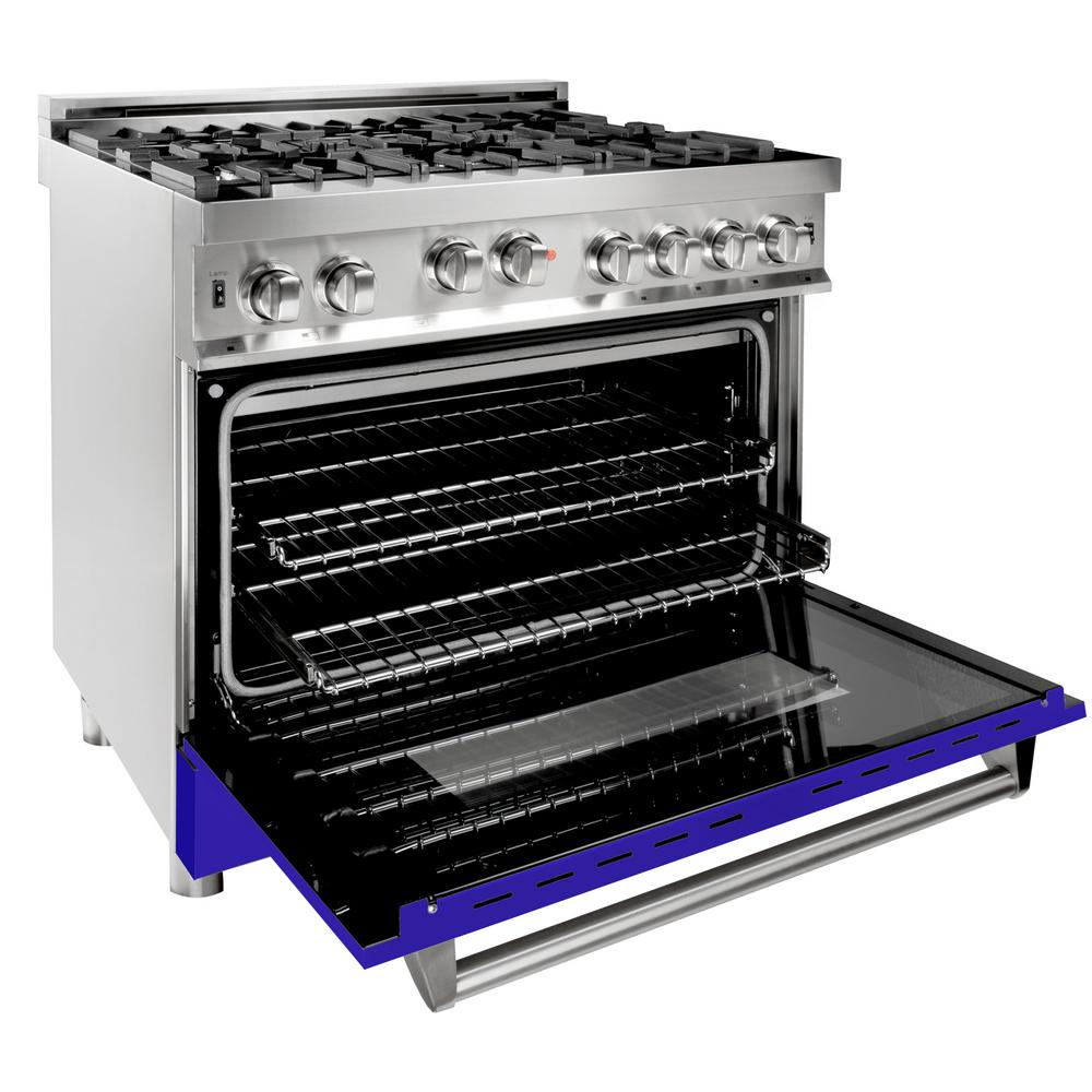 Professional Gas on Gas Range in Stainless Steel with Blue Matte Door (RG-BM-36)  ZLINE 36 in.