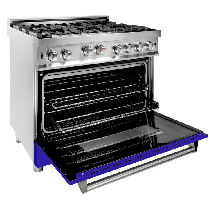 Professional Gas on Gas Range in Stainless Steel with Blue Matte Door (RG-BM-36)  ZLINE 36 in.
