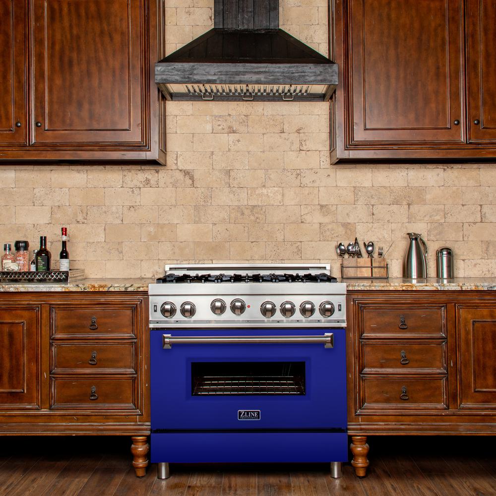 Professional Gas on Gas Range in Stainless Steel with Blue Matte Door (RG-BM-36)  ZLINE 36 in.