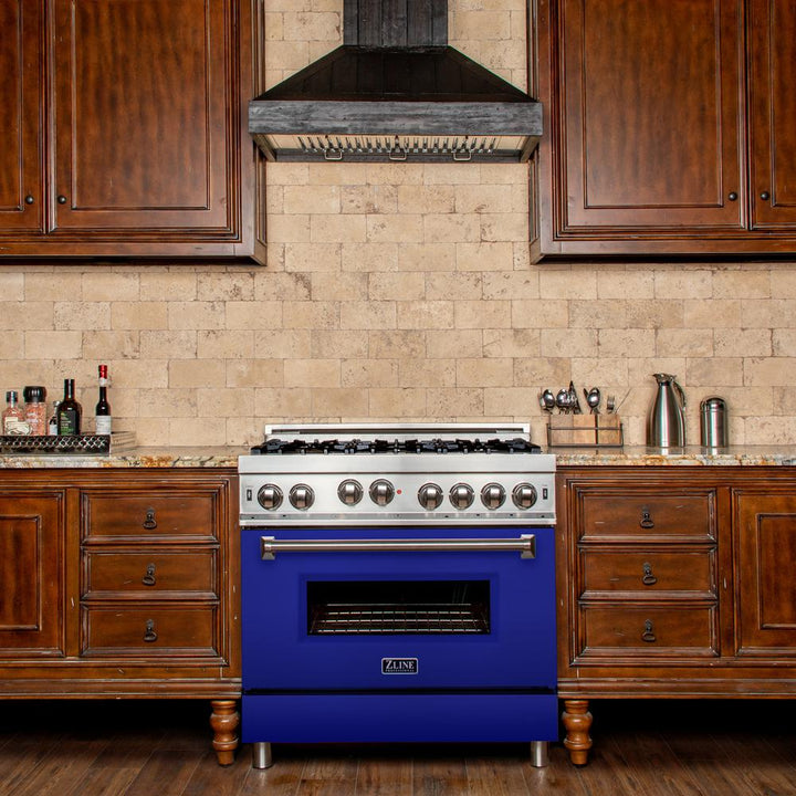 Professional Gas on Gas Range in Stainless Steel with Blue Matte Door (RG-BM-36)  ZLINE 36 in.