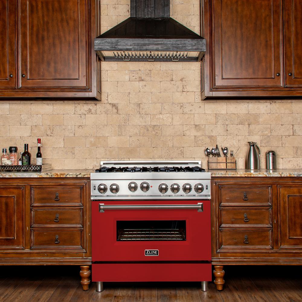 Professional Gas on Gas Range in Stainless Steel with Red Matte Door (RG-RM-36) ZLINE 36 in.